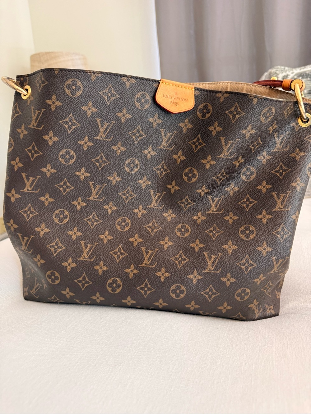 Louis Vuitton Monogram Canvas Shoulder Tote in Brown with Tan Trim